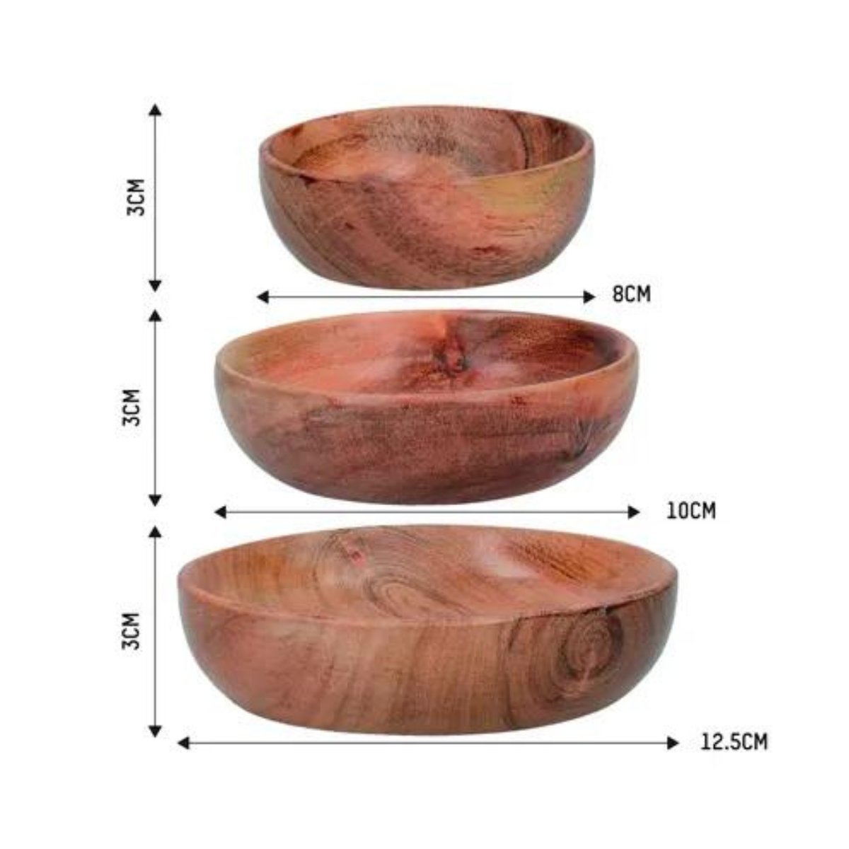 Set of Three Acacia Wooden Tapas Serving Bowls - CharcuterieBoard.com