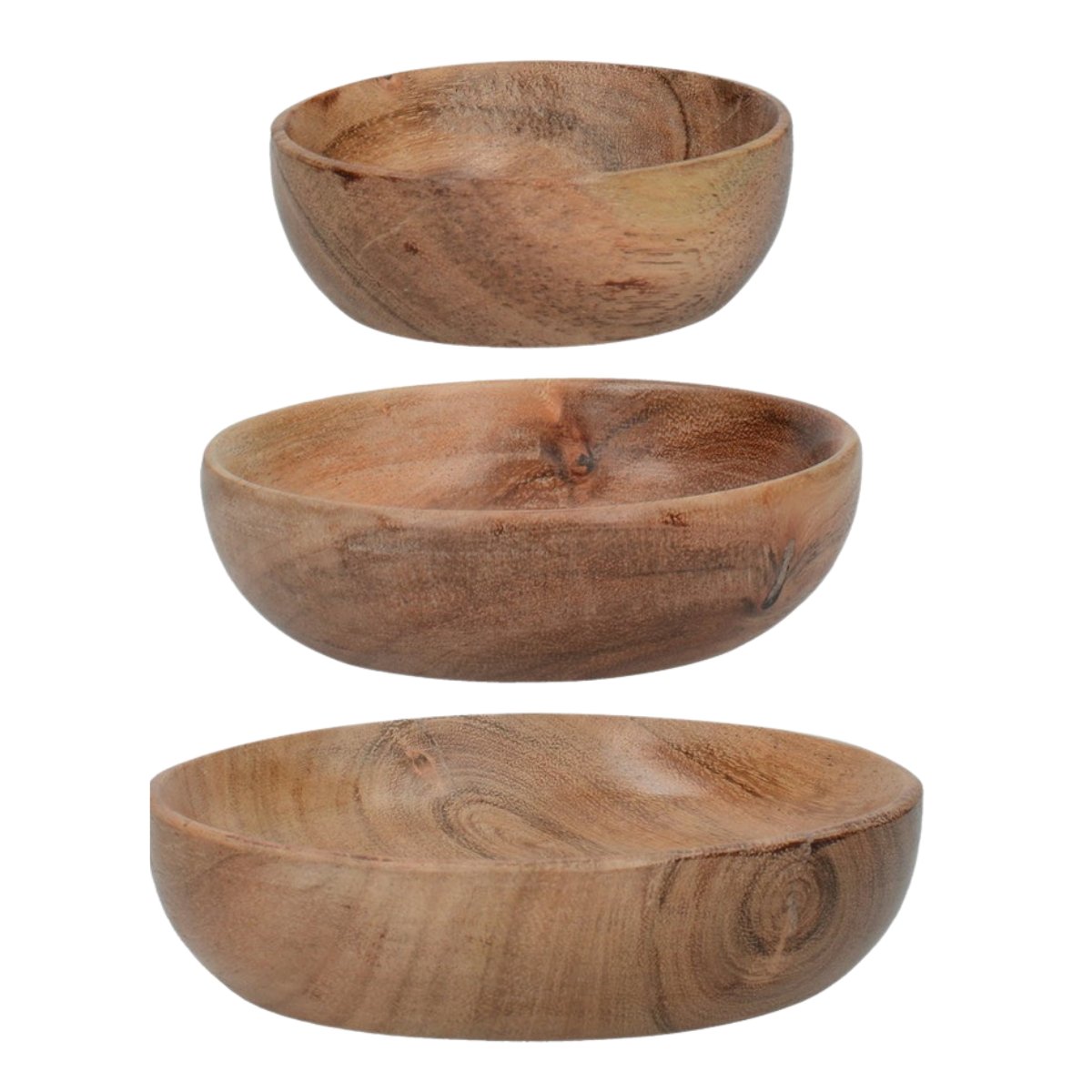 Set of Three Acacia Wooden Tapas Serving Bowls - CharcuterieBoard.com